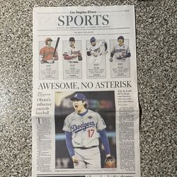 🎁 1/7 Dodgers World Series Los Angeles Times Newspaper Shohei Ohtani MVP