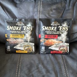 New 2 Packs Bear Mountain Smoke ‘Ems Hardwood Pellet Smoking Packs For Gas & Charcoal Grills Sweet BBQ Gourmet BBQ
