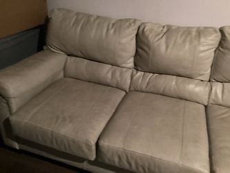Beige Leather 3-Seater Sofa
