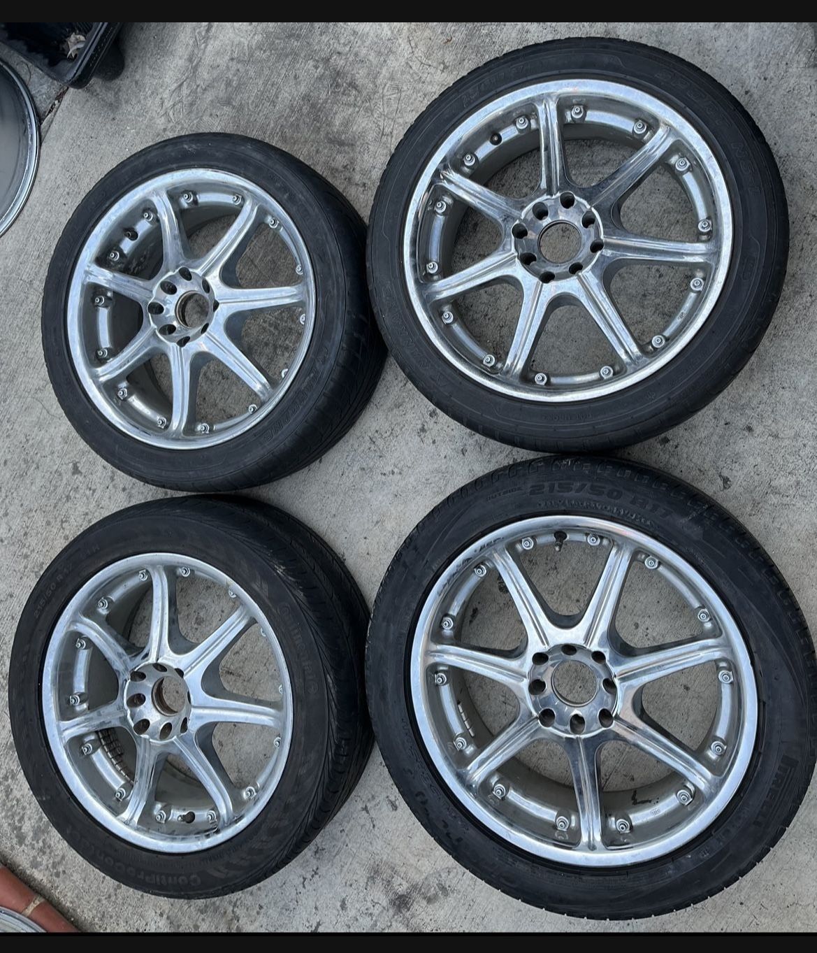 4 - 215/50r17 4x100 4x3.94 4x114.3 4x4.5 Civic Xa Xb Ia Echo Miata Fit Wheels Rims Good Tires!