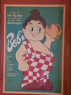 Large Bob's Big Boy Framed Oak Poster. Previously Hung in Restaurant.