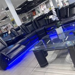 Power sectional reclining sofa with led lights