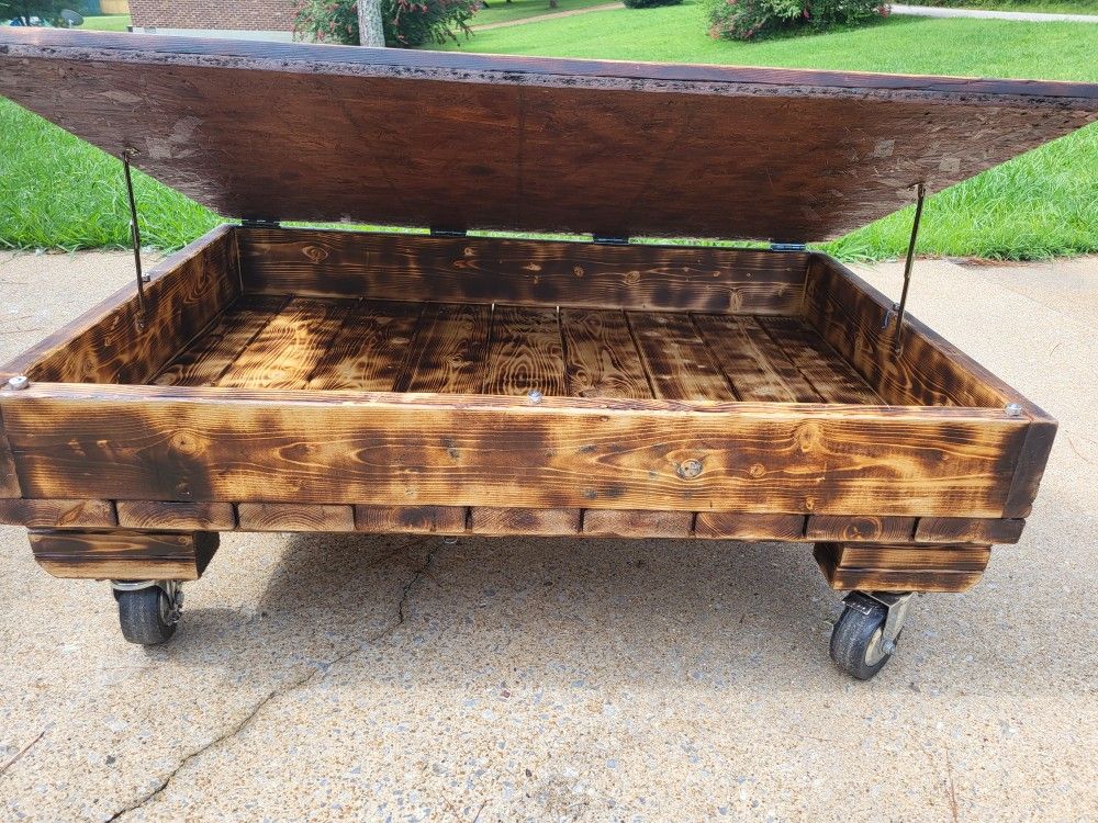 Sanded, Torched And Double clear Coated With Lockable Wheels 
