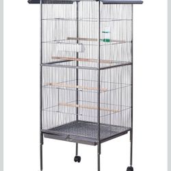 SENY Rolling Bird Cage with Roof, Metal Wire Flight Cage for Parrots Lovebirds Finches, Wheeled Stand, Multiple Perches, Large Feeder, Water Bottle,20