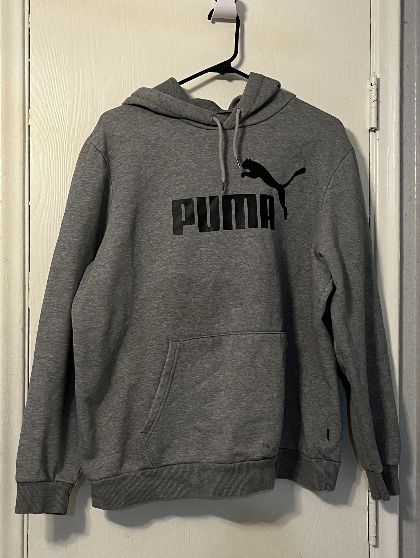 PUMA Mens Graphic Hoodie Sweatshirt Large Grey Cotton