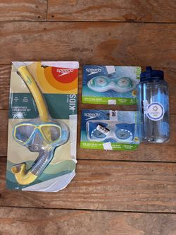 New Kids Pool Speedo Goggles + Snorkel Set + Nalgene Water Bottle $70 Value