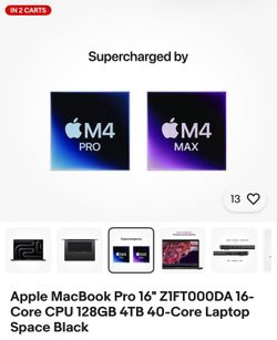 Apple Mac book Pro 16” Z1FY000DA 16-Core CPU 128gb 4TB 40-core Laptop Space Black