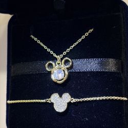 Disney Mickey Mouse Gold Necklace & Bracelet Set – Cubic Zirconia