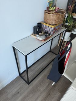 Marble Top Console Table with Black Metal Frame