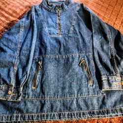 ATS-Action Wear • Denim Anorak Jacket  • 80'-Indigo  Denim Wear • Size : 20-W • Value ( OPC ).Mark • Best Quality • Long Sleeve • 2-Zippered Front Poc