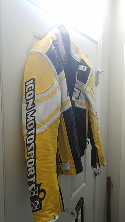 Icon Motorsports Leather Motorcycle Jacket Yellow/White/Black