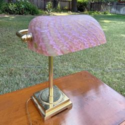CVV Vianne Vintage French Banker's Lamp with Pink Art Glass Shade