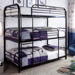 New! Triple Black Twin/Twin/Twin Bunk Bed ($39 Down) NO CREDIT CHECK FINANCING