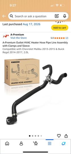 Heater hose assembly 2013 Chevy Malibu