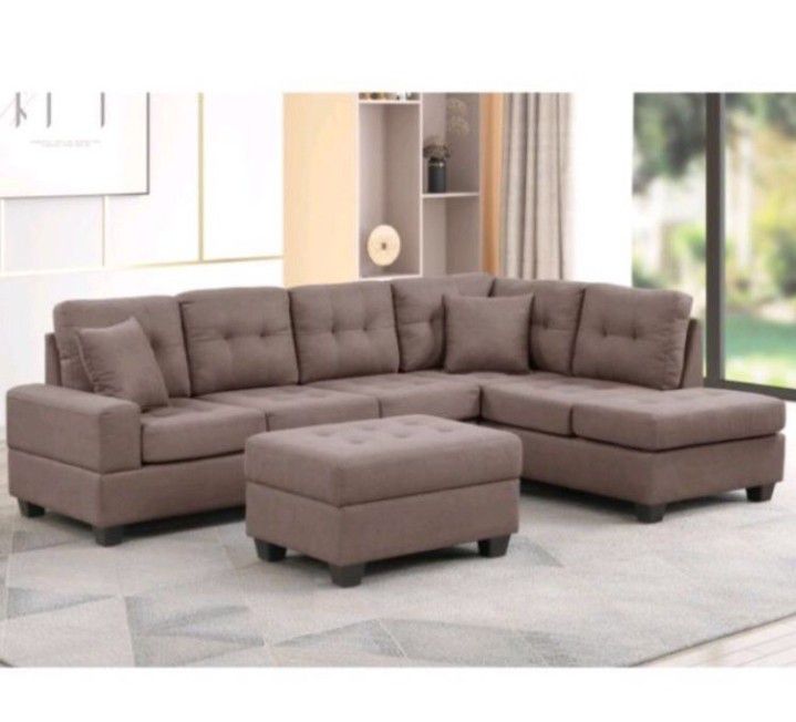 3-pc Sectional + Ottoman   With  Storage Ottoman 