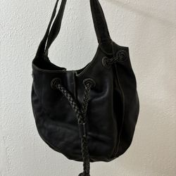 Vintage black Fossil Drawstring hobo Large purse Bag Handbag shoulder bag