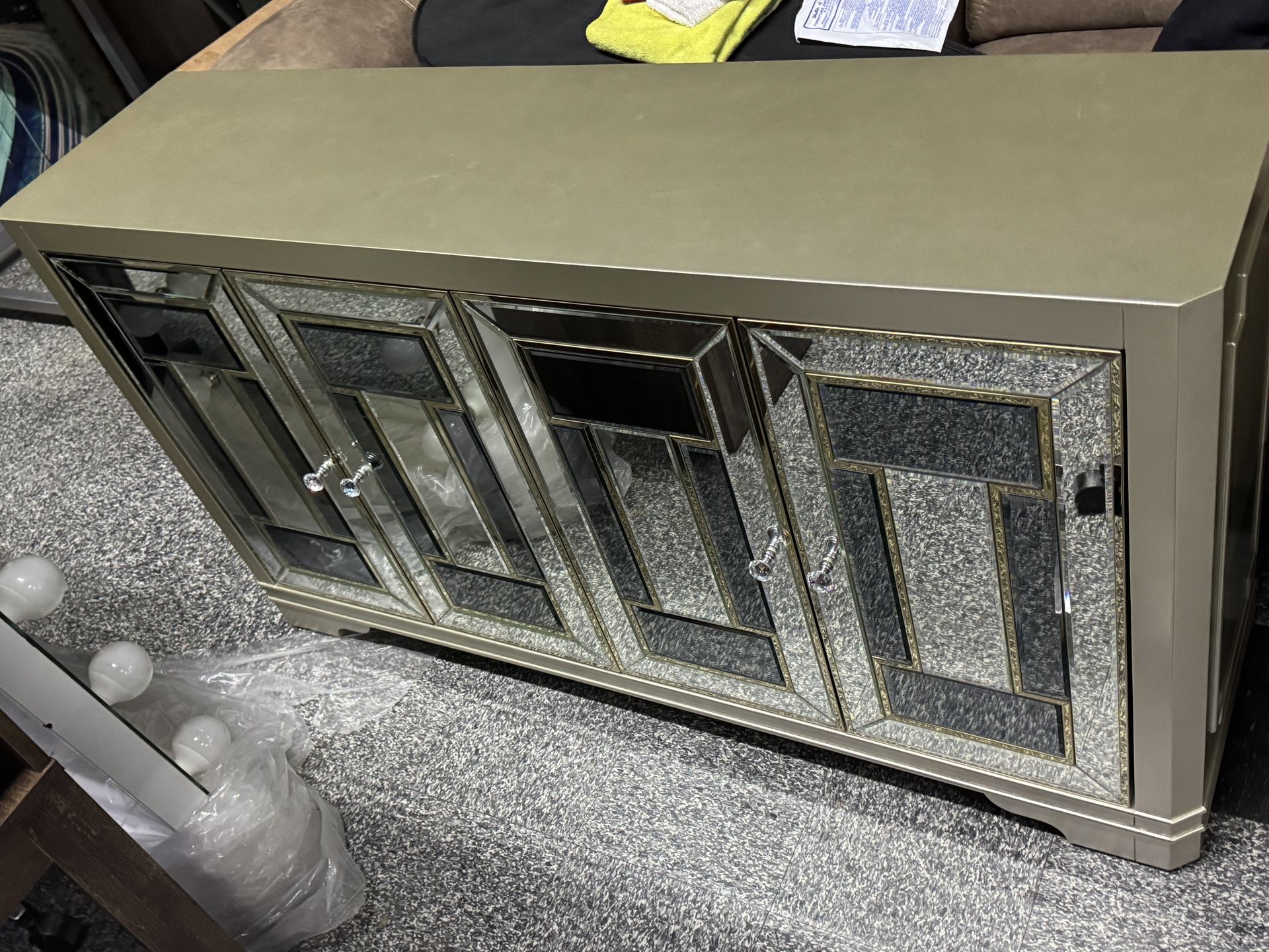 coaster 4 door mirrored accent cabinet 