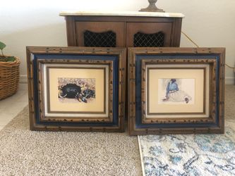 Wood Framed Prints (2) - Indian Woman & Basket