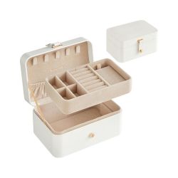 2-Layer Travel Jewelry Box with Large Capacity and Secure Storage Cloud White