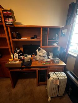 Real oak desk and bookshelf