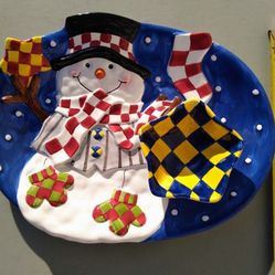Snowman Snake Tray & Dip Bowl ~ 1990s Tray by World Bazaar • Holiday Decorations, Seasonal & Festive Kitchen Furnishings, Christmas Trays & Dip Bowls
