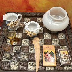 Lot For $10 Tarot Cards Blown Glass Carved Wood Lamp Shade  Porcelain 