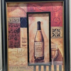 24" x 20" Wine Theme Painting/Display with Black Frame. (See Photos for Details)