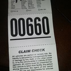 Valet tickets for sale. 1000 For $43.50