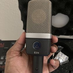 AKG C214 Condenser Microphone, with mic stand and headphones 