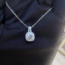 New Moissanite 10H10A Pendant Necklace 1CT,18K White Gold Plated Sterling Silver