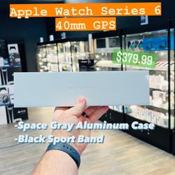Apple WATCH SERIES 6 Space Gray Aluminum Case Black Sport Band GPS **BRAND NEW**