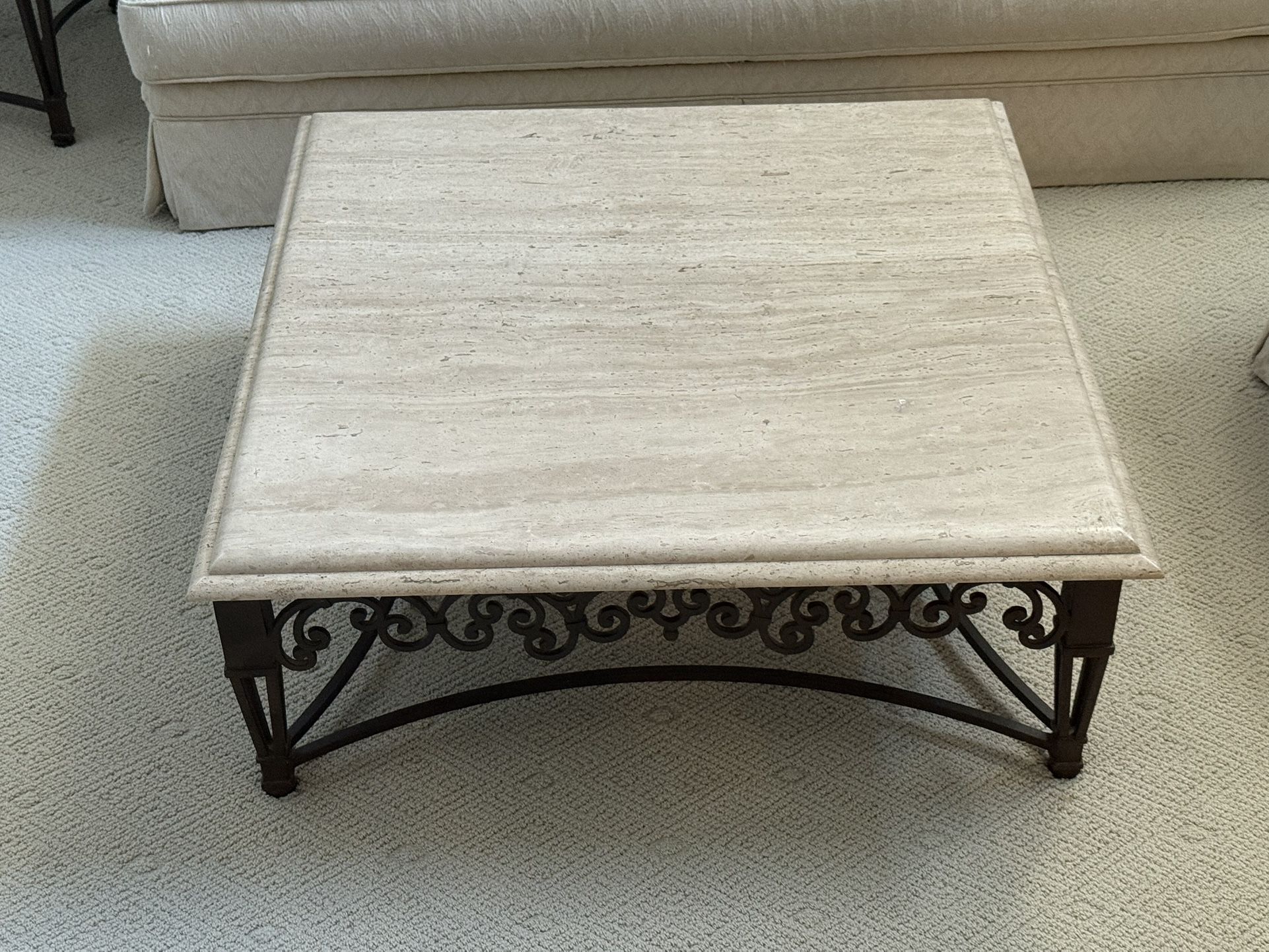 Travertine coffee table and two end tables set