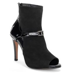 Burju Trixzee Suede and Patent Open Toe Ankle Boots With Strap👠