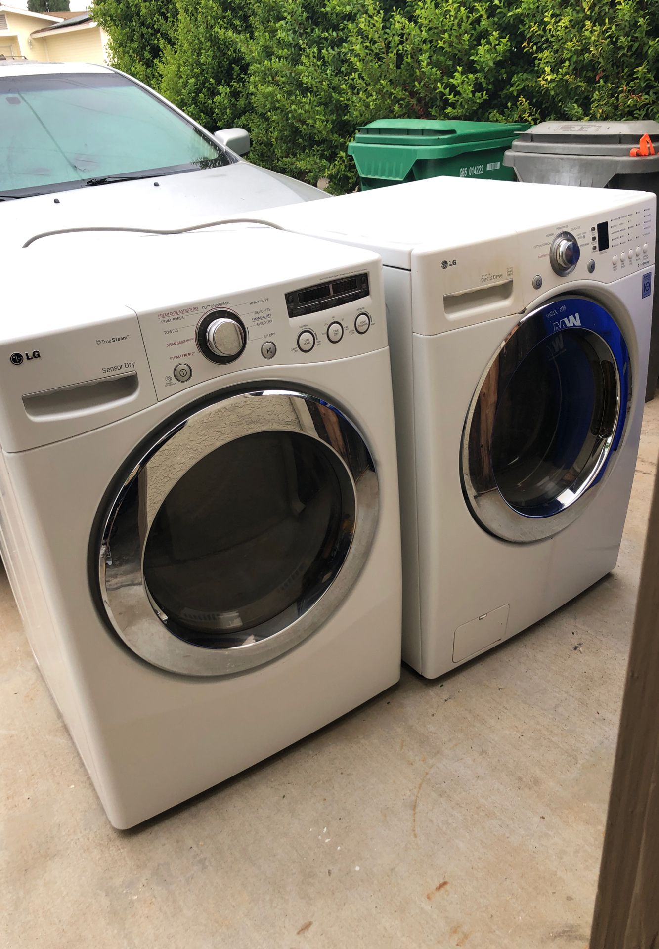 Lg front loader and dryer in good working condition but the washer has a small leak in door for free.