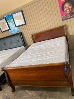 Wood Sleigh Bed Frame with Mattress queen