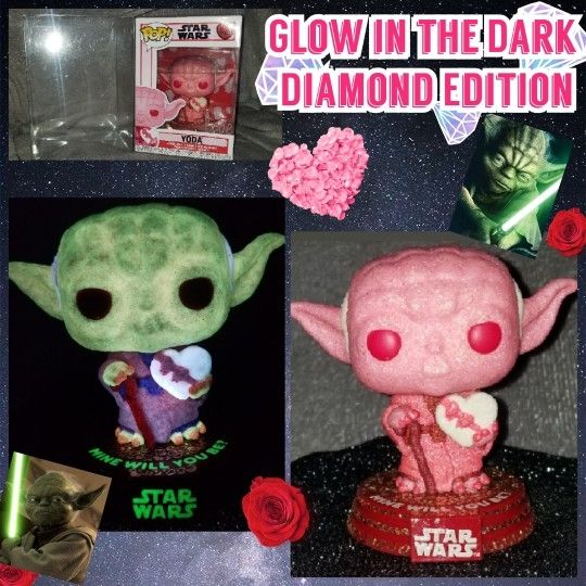 Funko Pop, Custom Glow in the Dark Diamond Edition Valentine's Yoda