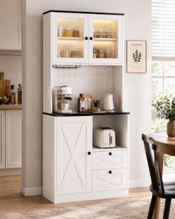 Farmhouse Kitchen Pantry Cabinet | LED Lighting + Power Outlet