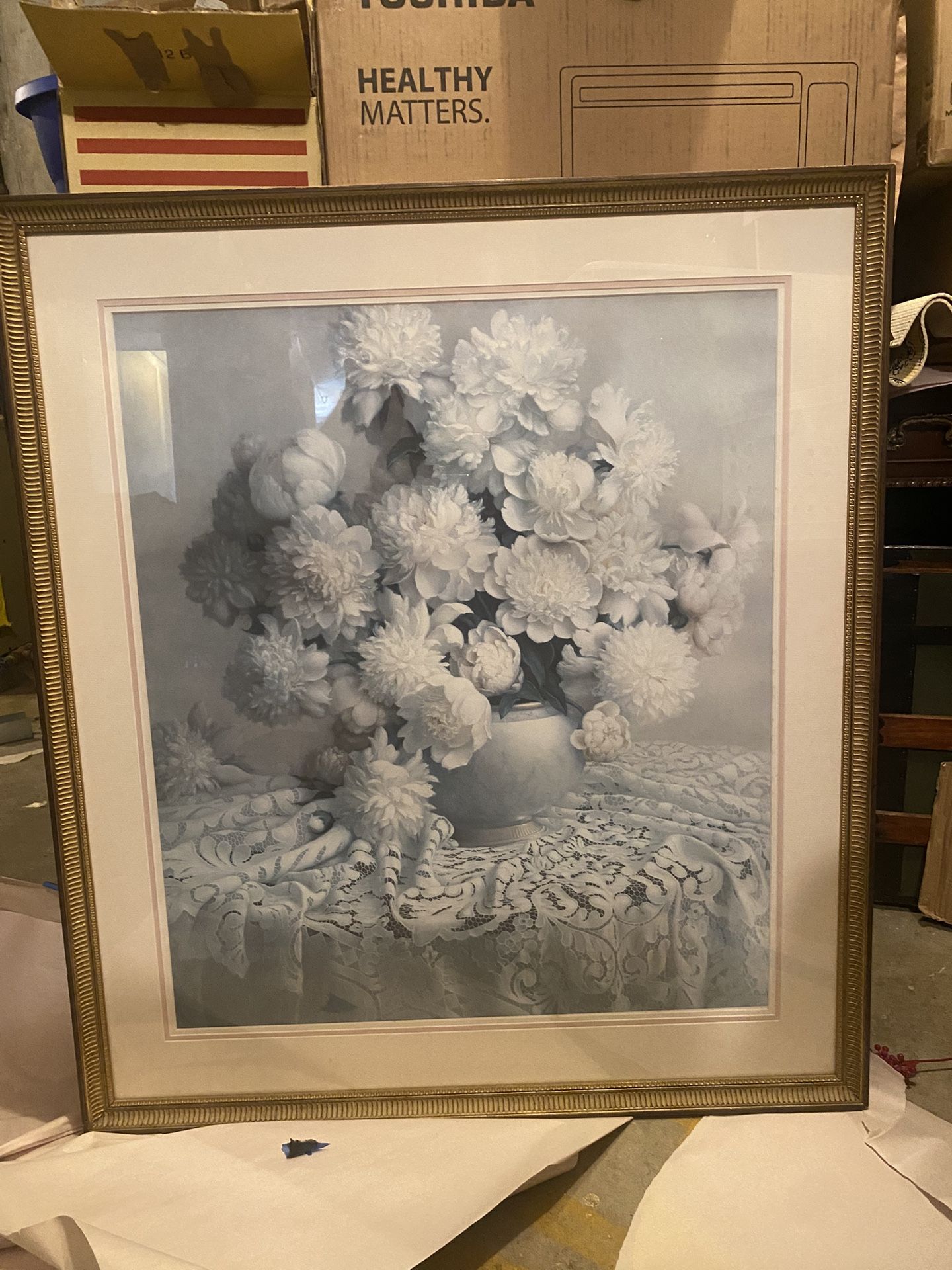 Peony Hand-painted Framed Print
