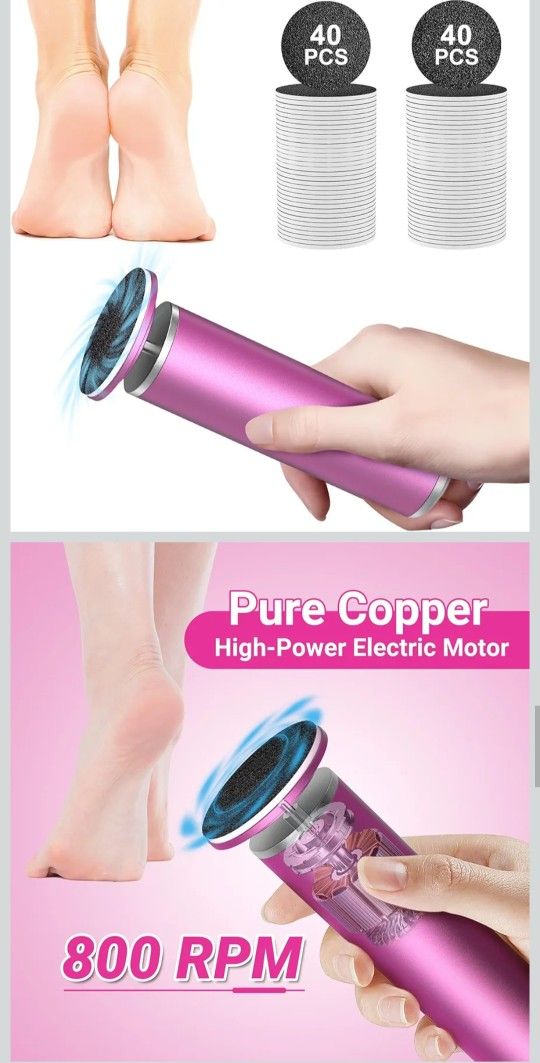 New. Electric Foot Callus Remover for Feet with 80 Sandpaper Discs Foot Filer Metal Material Professional Pedicure Tool for Dead Skin