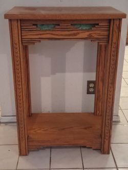 Solid oak console table with drawer