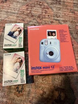 Instax mini 12 pastel blue camera and film