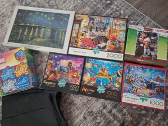 6 PUZZLES- 1000 AND 2000 PIECES!! PLUS sorter & matt