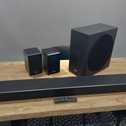 Samsung Q90R Soundbar, Speakers, and Subwoofer