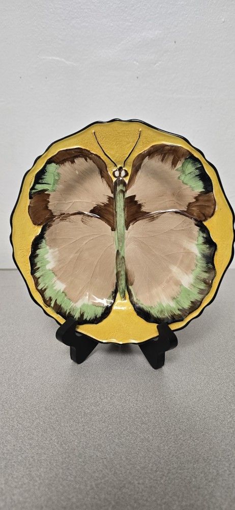 Vintage Hancock's Butterfly Plate Hand Painted England Ivory Ware