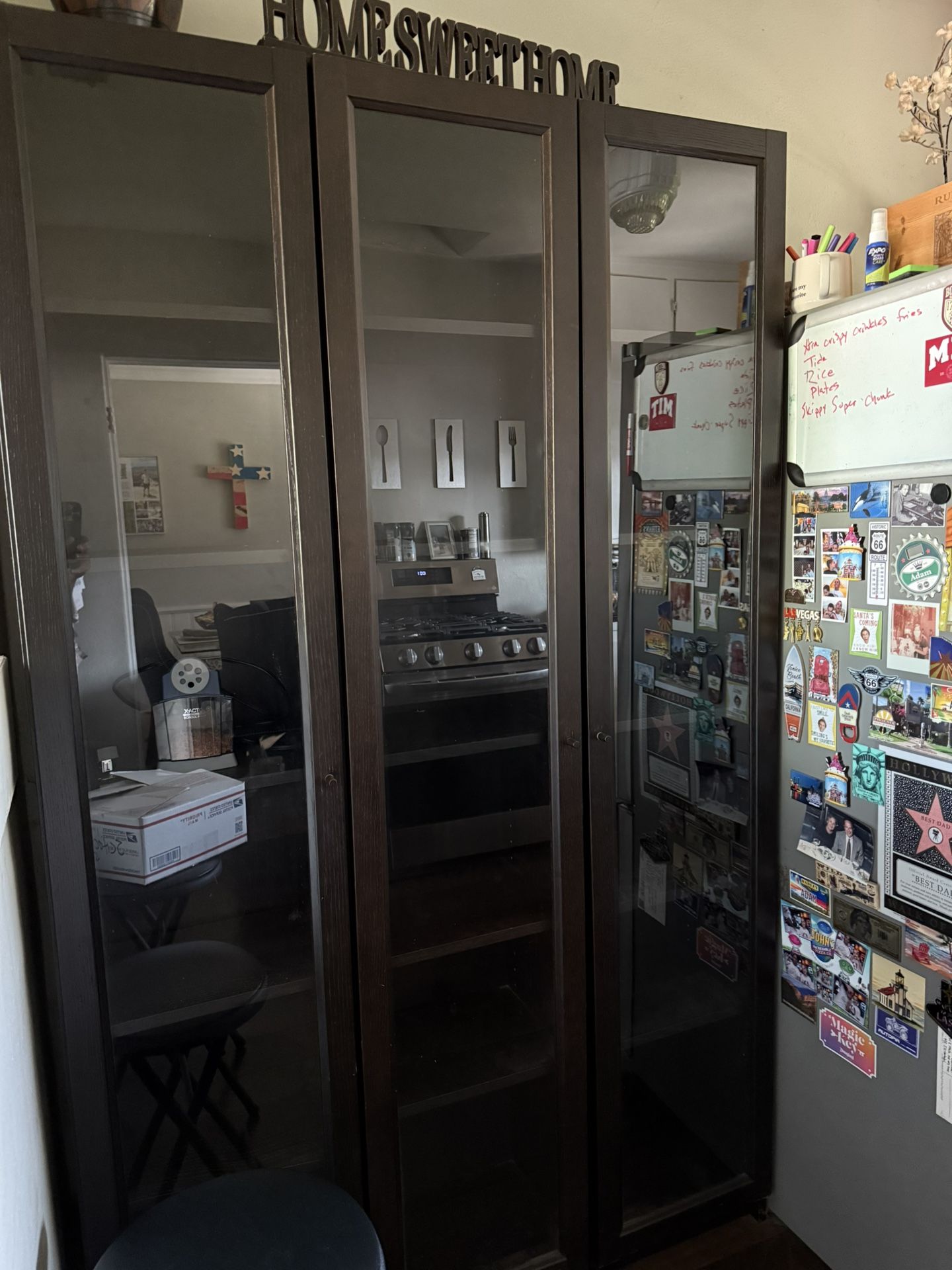 Modern Dark Brown Bookcases With Glass Door