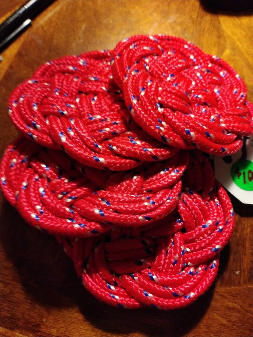 HANDMADE, WOVEN NAUTICAL ROPE COASTERS