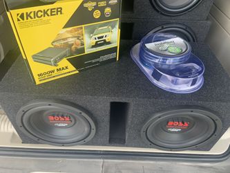 Boss Chaos 10s ported box. Kicker amp and wiring kit.