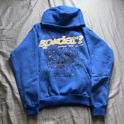 blue Sp5der hoodie medium %100 authentic