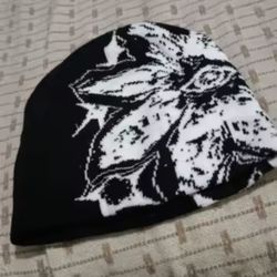 black and white beanie
