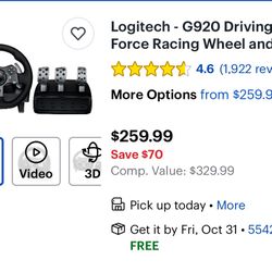 Xbox One Logitech G920 Wheels And Pedals. 